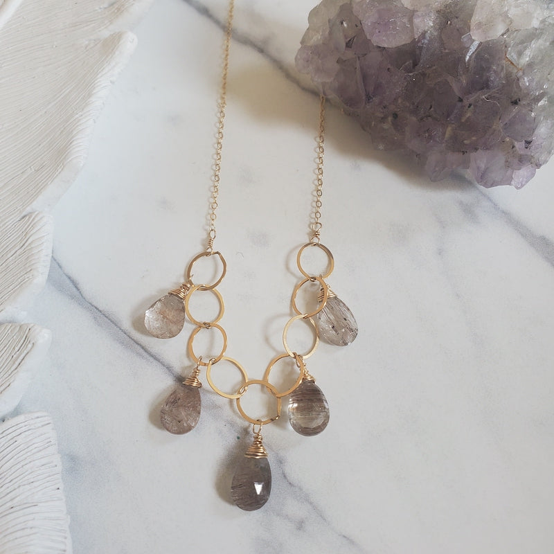Necklace - Golden Rutliated Quartz Cinco