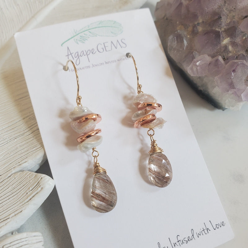 Earrings - Golden Rutilated Quartz Stack