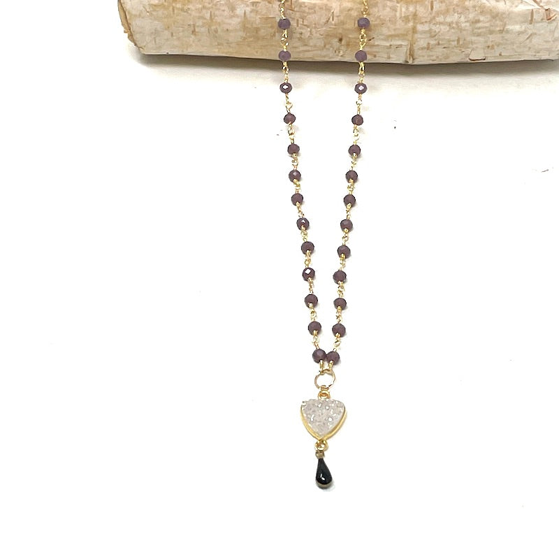 Necklace - Gray Chalcedony w/Druzy