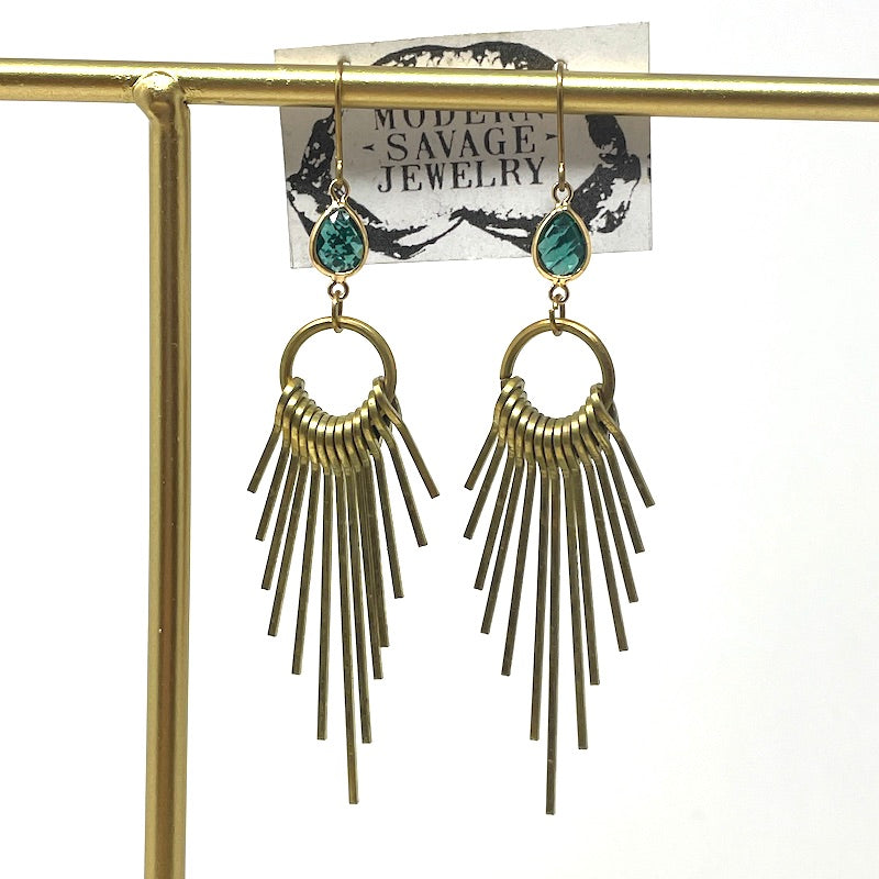 Earrings - Emerald drop rays
