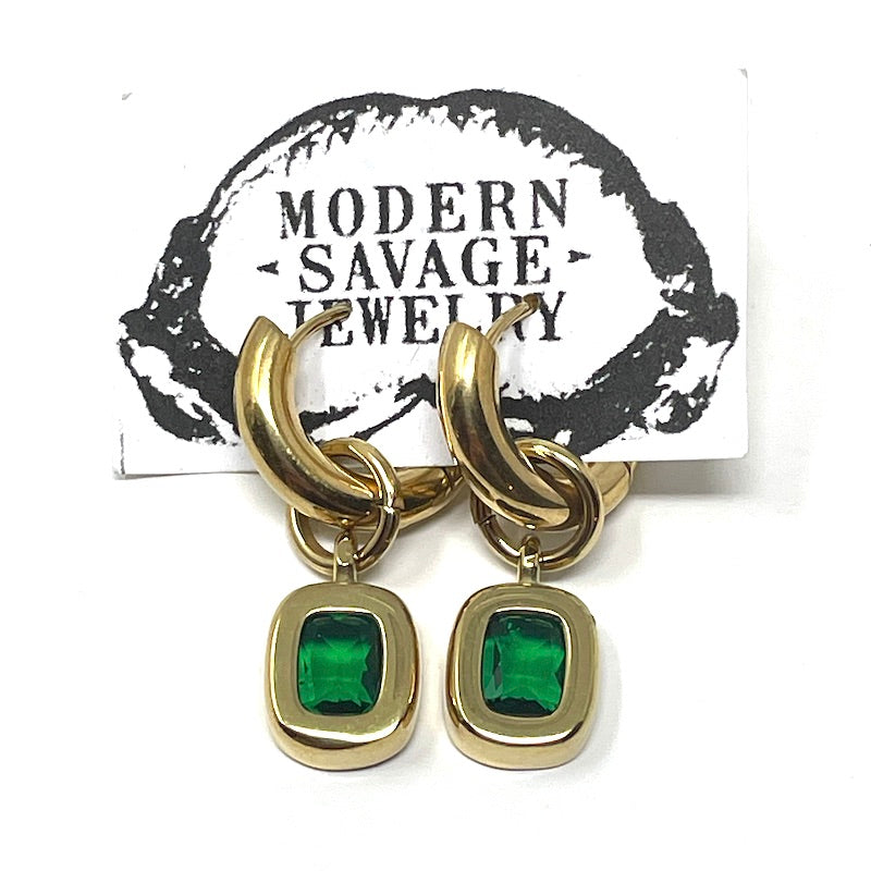 Earrings - Chunky emerald huggies