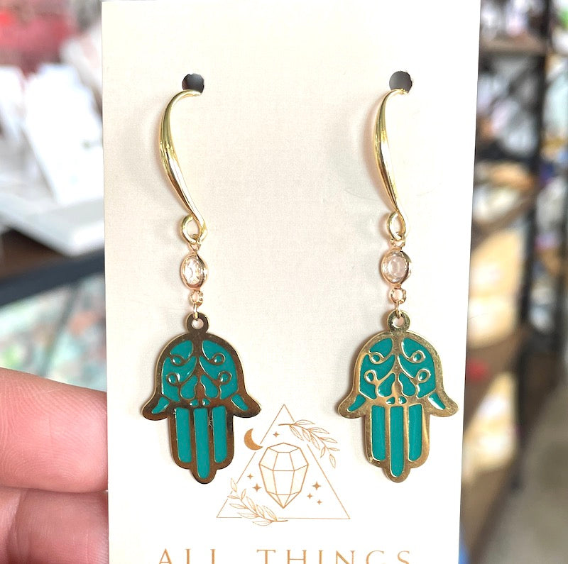 Earrings - Crystals w/Hamsa