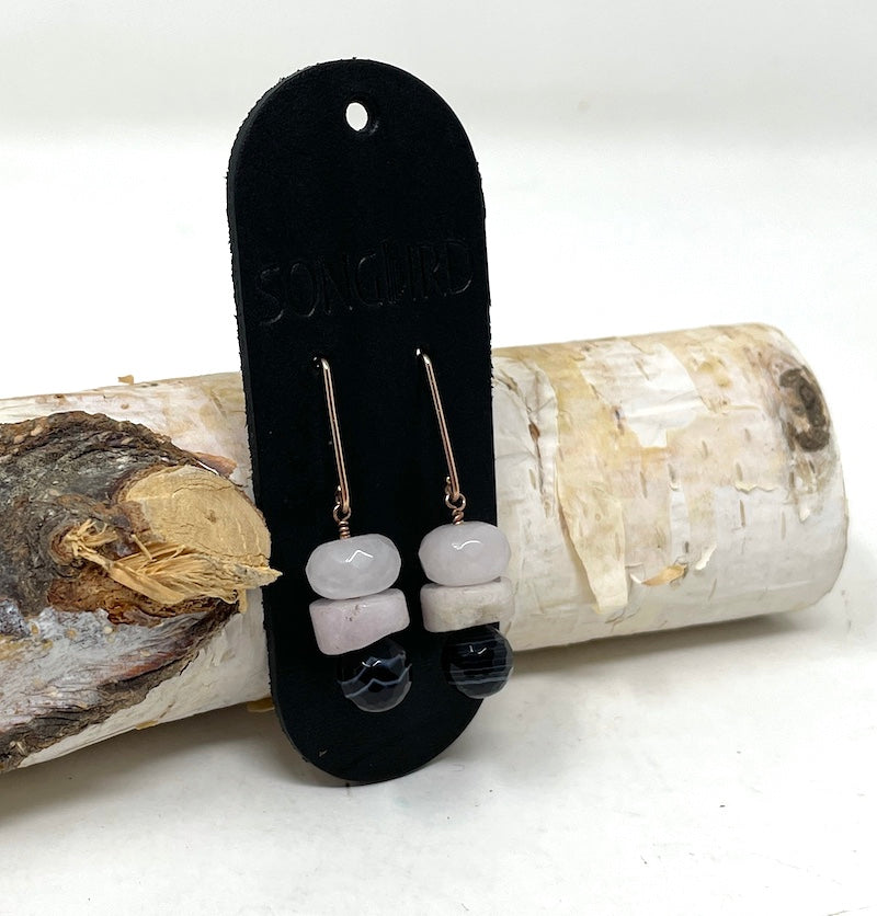 Earrings - Kunzite, Rose Quartz + Quartz