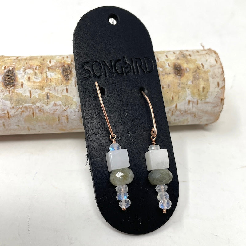 Earrings - Crystal, Labradorite + Quartz