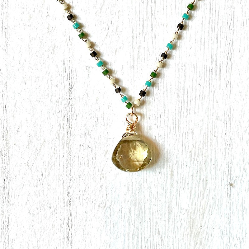 Necklace - Miyuki Bead Chain w/Citrine or Chrysoprase