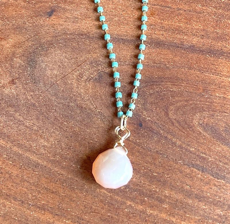 Necklace - Miyuki Bead Chain w/Citrine or Chrysoprase