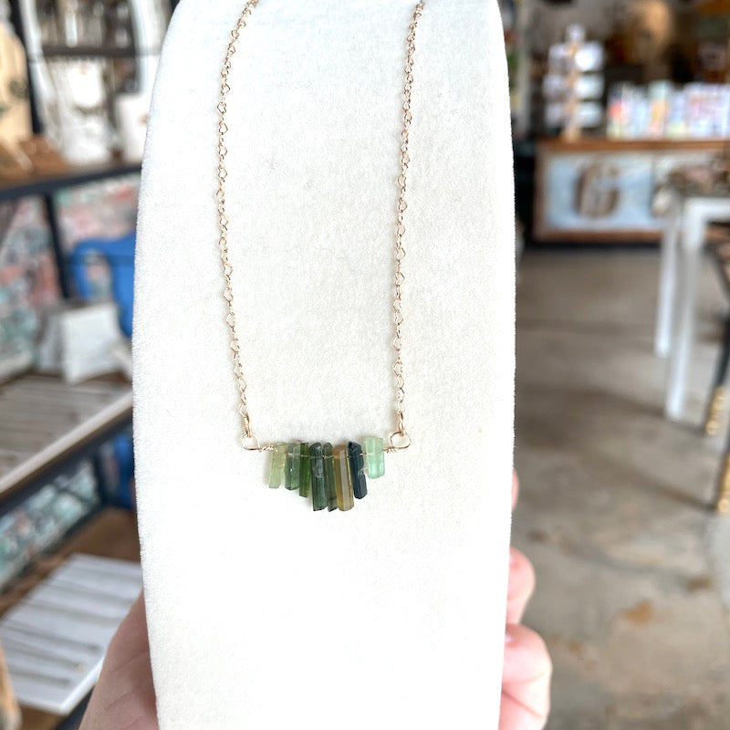 Necklace - Muli-color Tourmaline Crystals - Watermelon Stacks