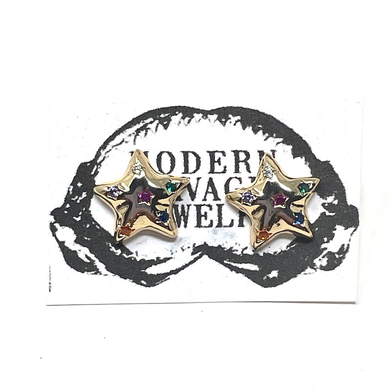 Earrings - Star studs - multi color stones
