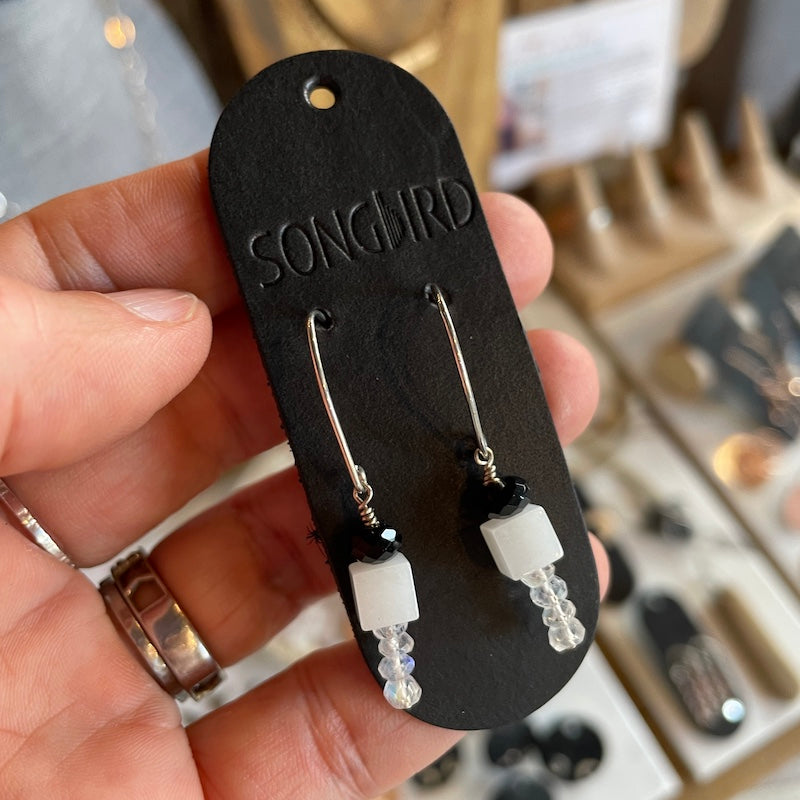 Earrings - Obsidian + Quartz