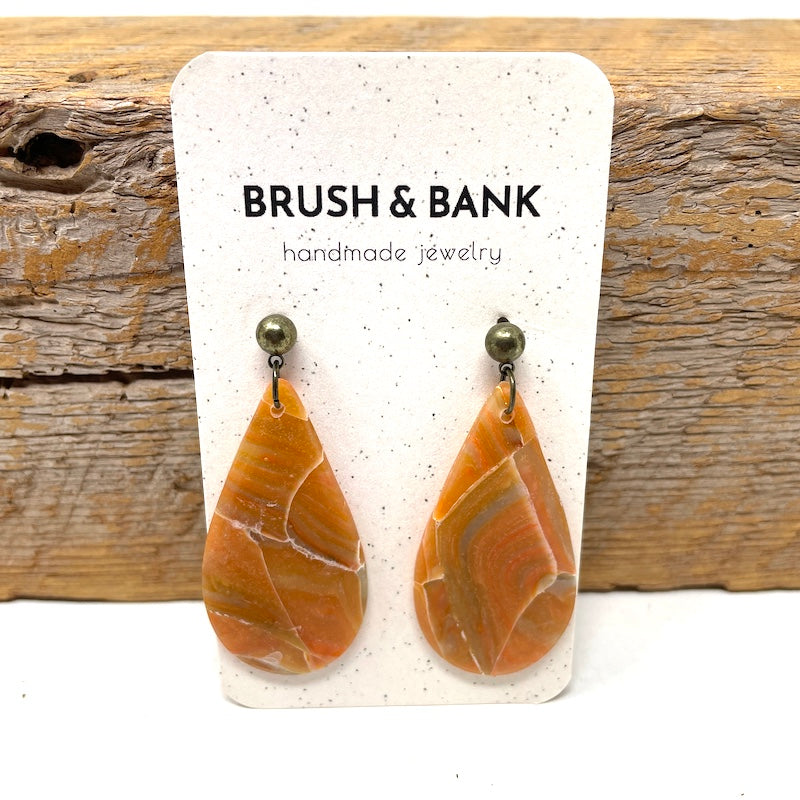 Earrings - Orange Stripe Marble