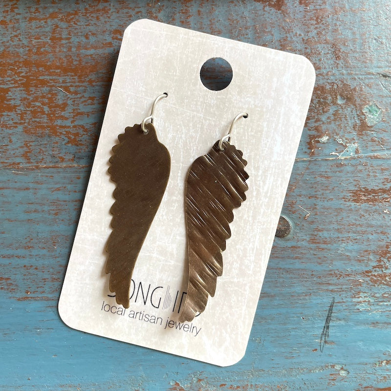Earrings - Brass Wings - long