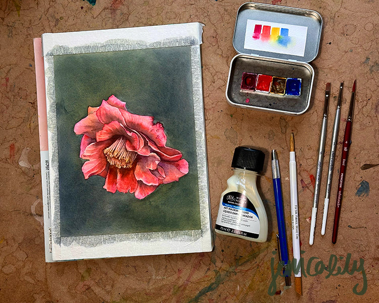 Red Camellia in Watercolor - March 1