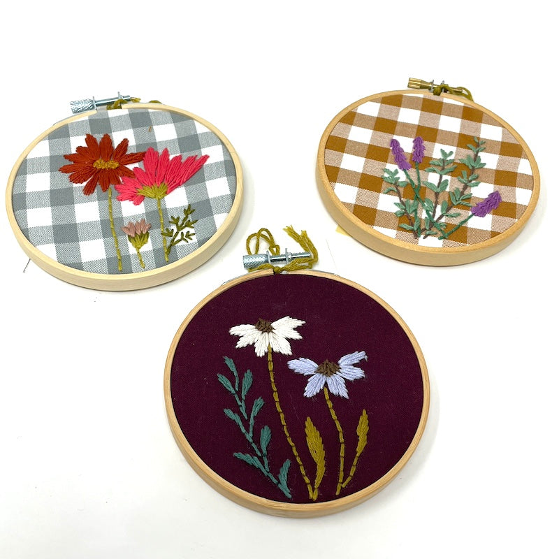 4" Hoop - Wildflowers (Burgundy, Grey Plaid or Lavender)