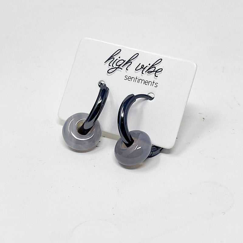 Earrings - Gem Hoops | Gunmetal