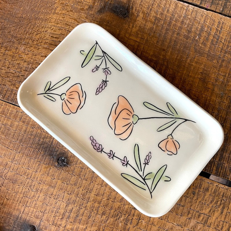 Small Rectangle Dish - lavender  + poppies