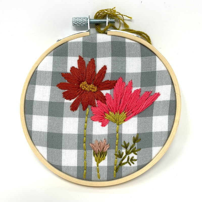 4" Hoop - Wildflowers (Burgundy, Grey Plaid or Lavender)