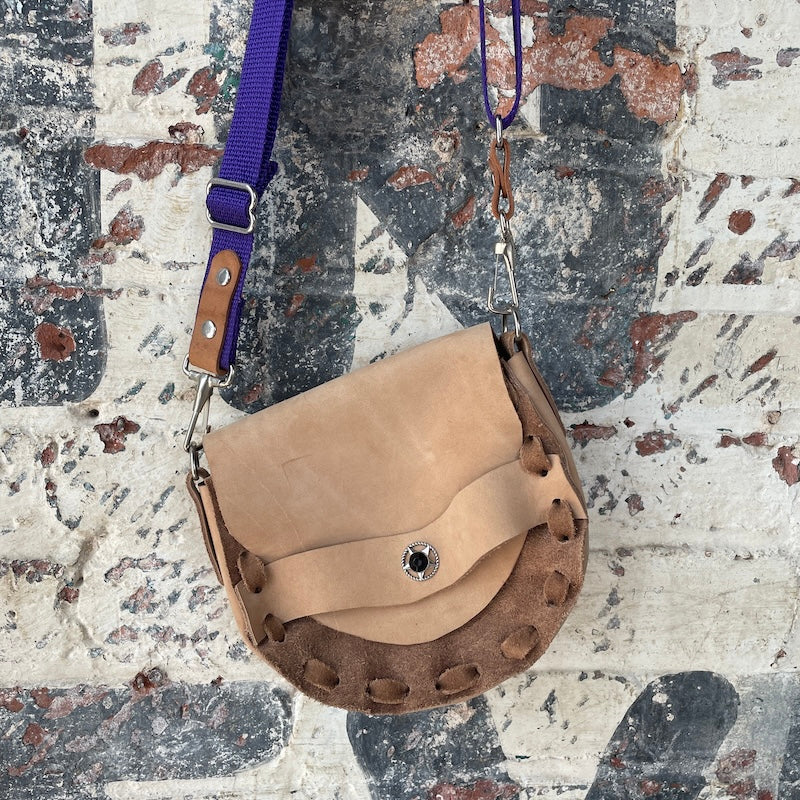 Handmade Suede & Leather Bag- purple strap