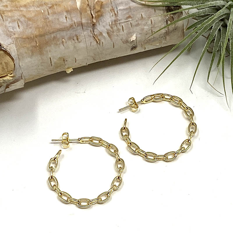 Earrings - Chain Gold Hoops