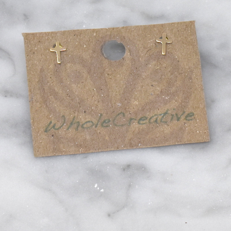 Stud Earrings - Tiny Gold Cross