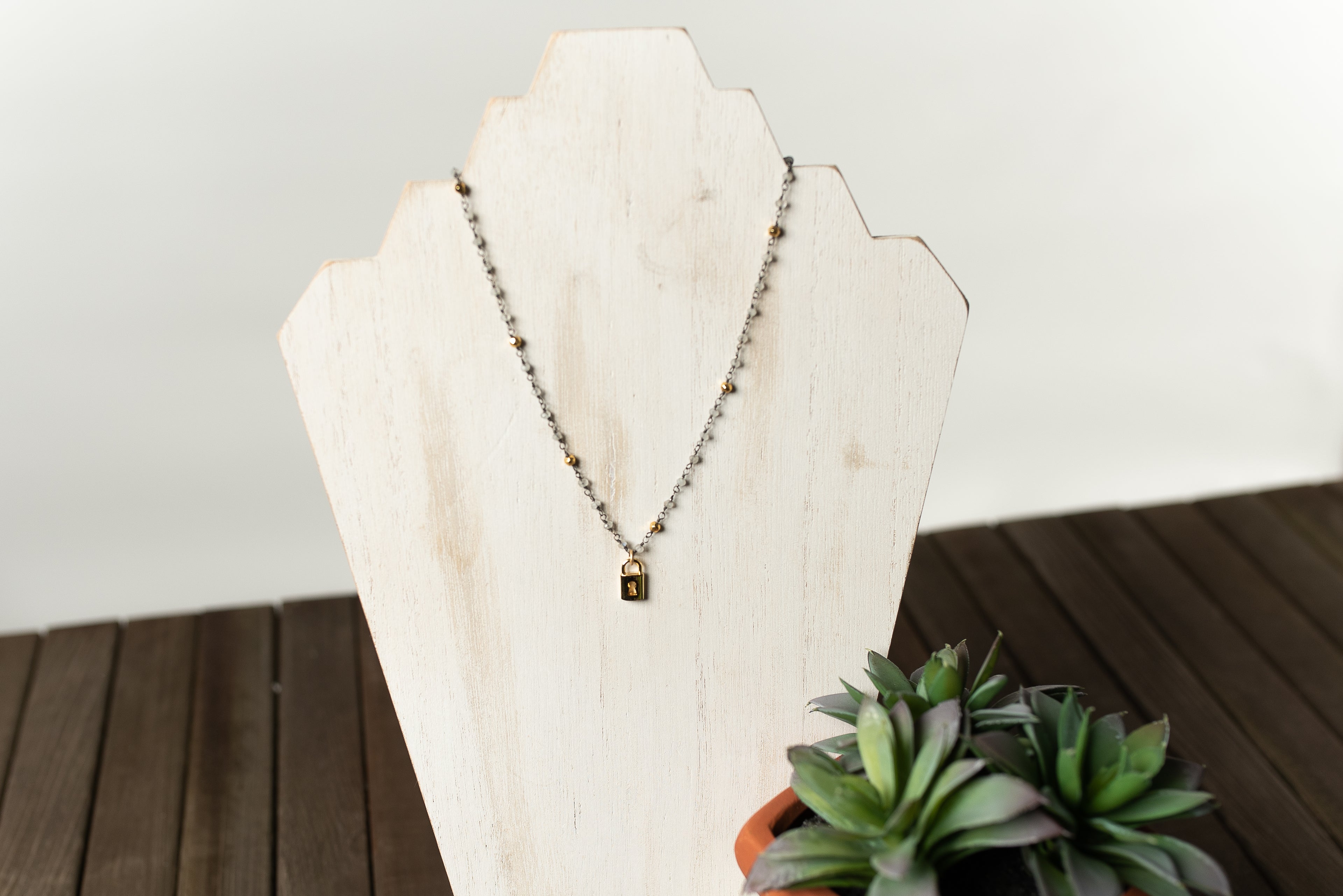 Necklace - Grey and Gold Lock