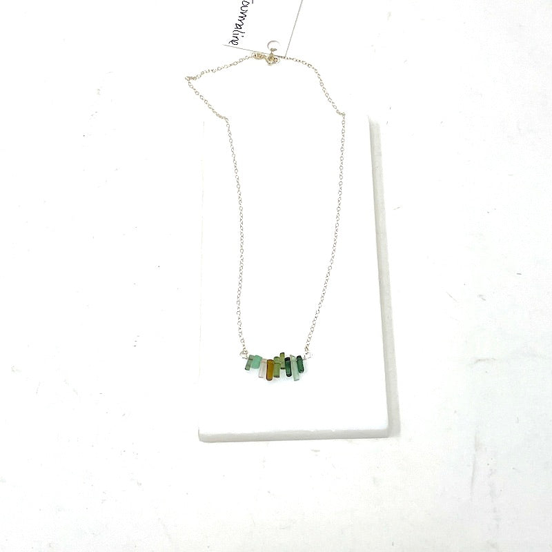 Necklace - Muli-color Tourmaline Crystals - Watermelon Stacks