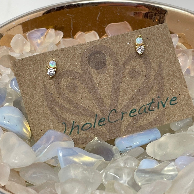 Stud Earrings - Diamond + Opal