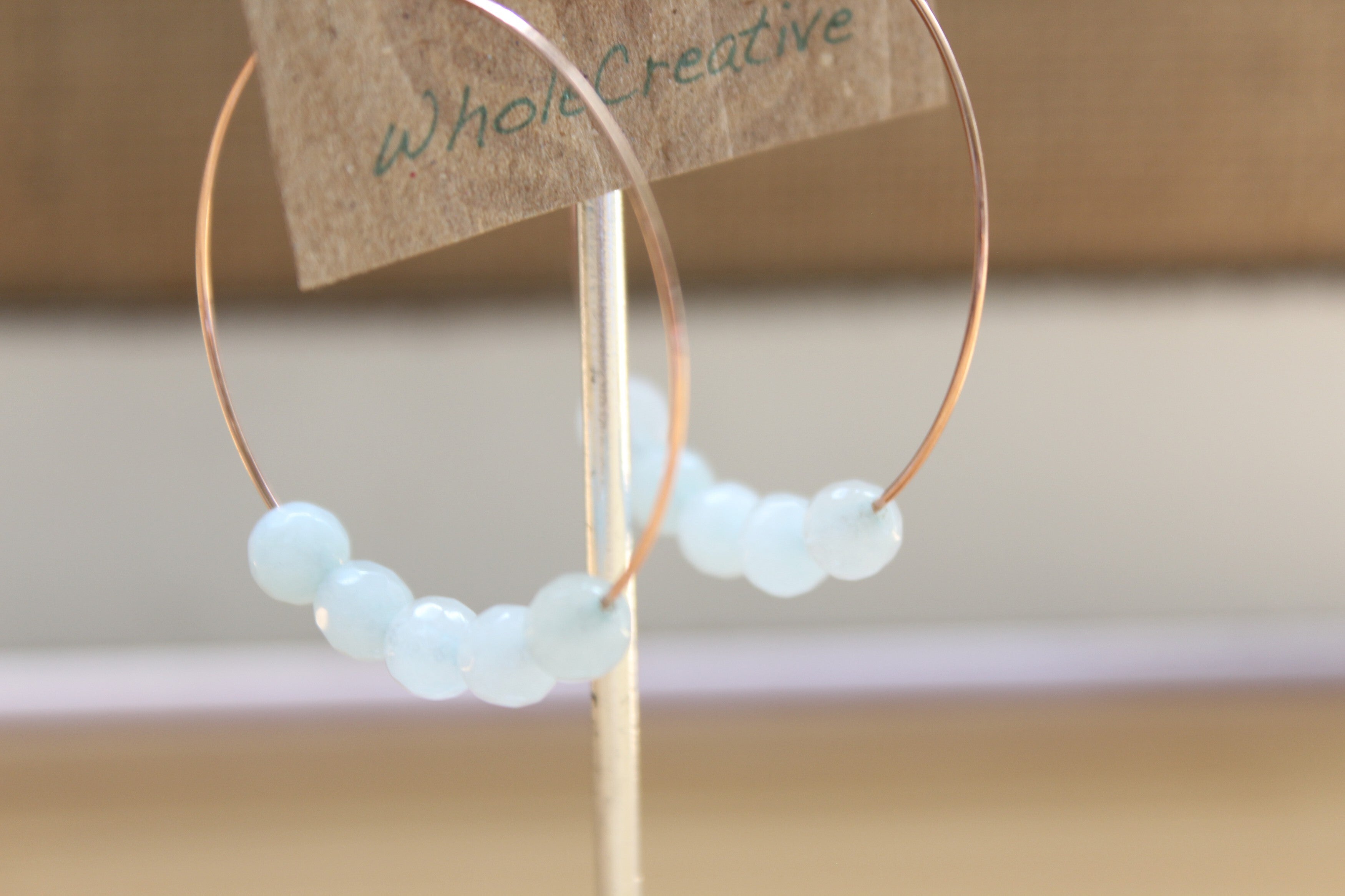 Earrings - Blue Beaded Hoops
