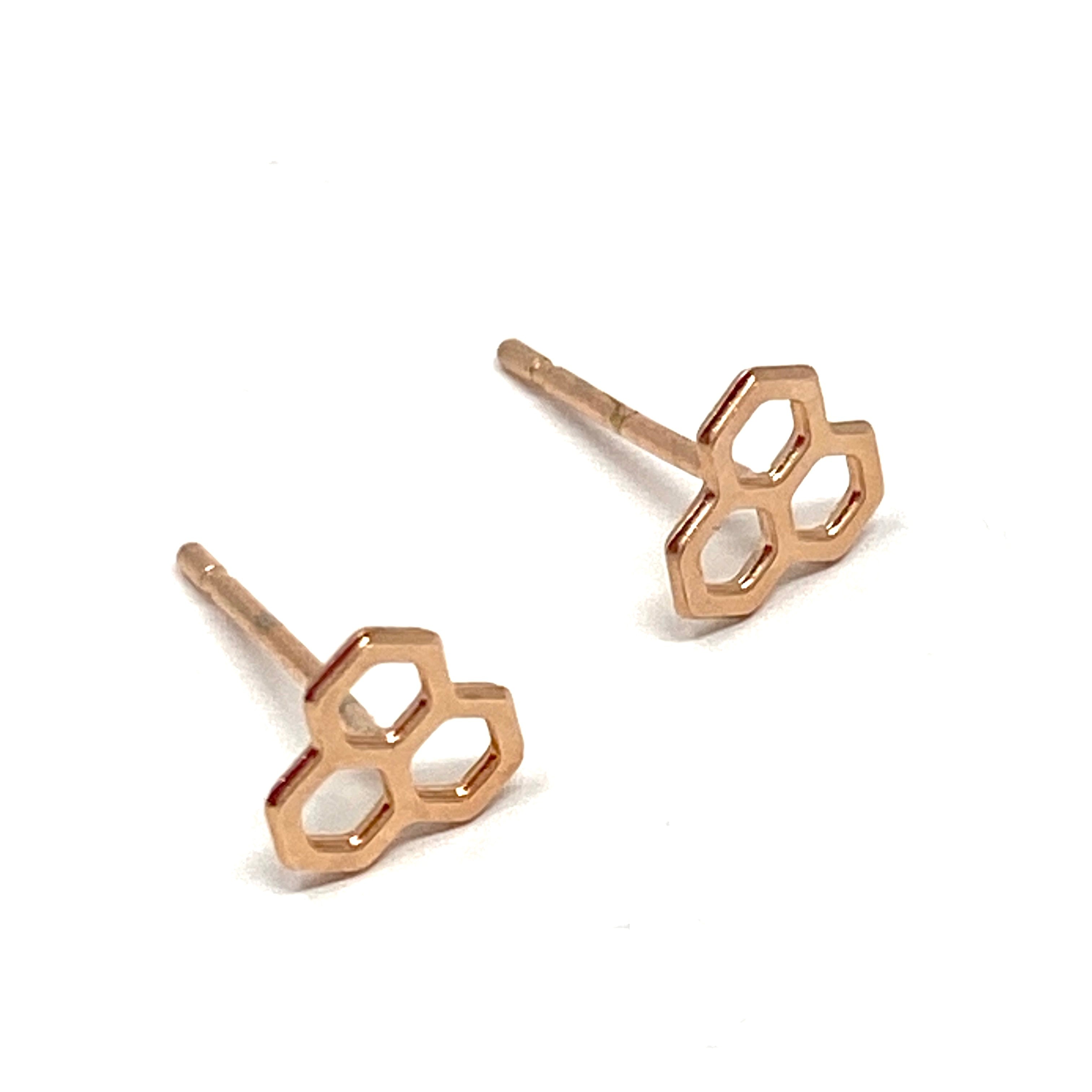 Stud Earrings - Rose Gold Tiny Honeycomb