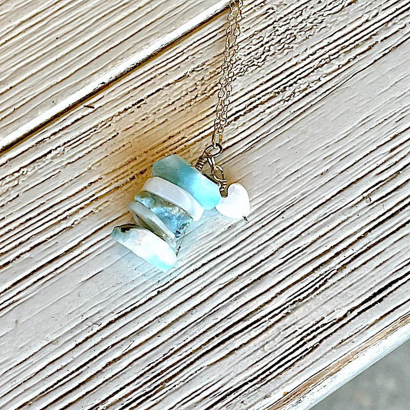 Necklace - Larimar and Shell Heart
