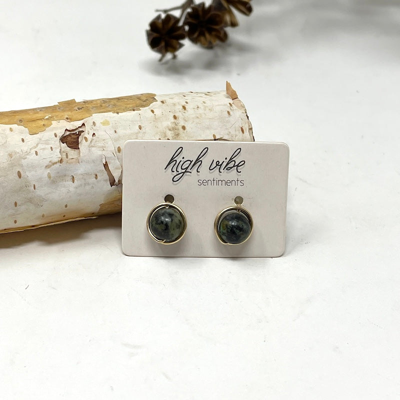 Studs - Wire Wrapped Gem - Gold