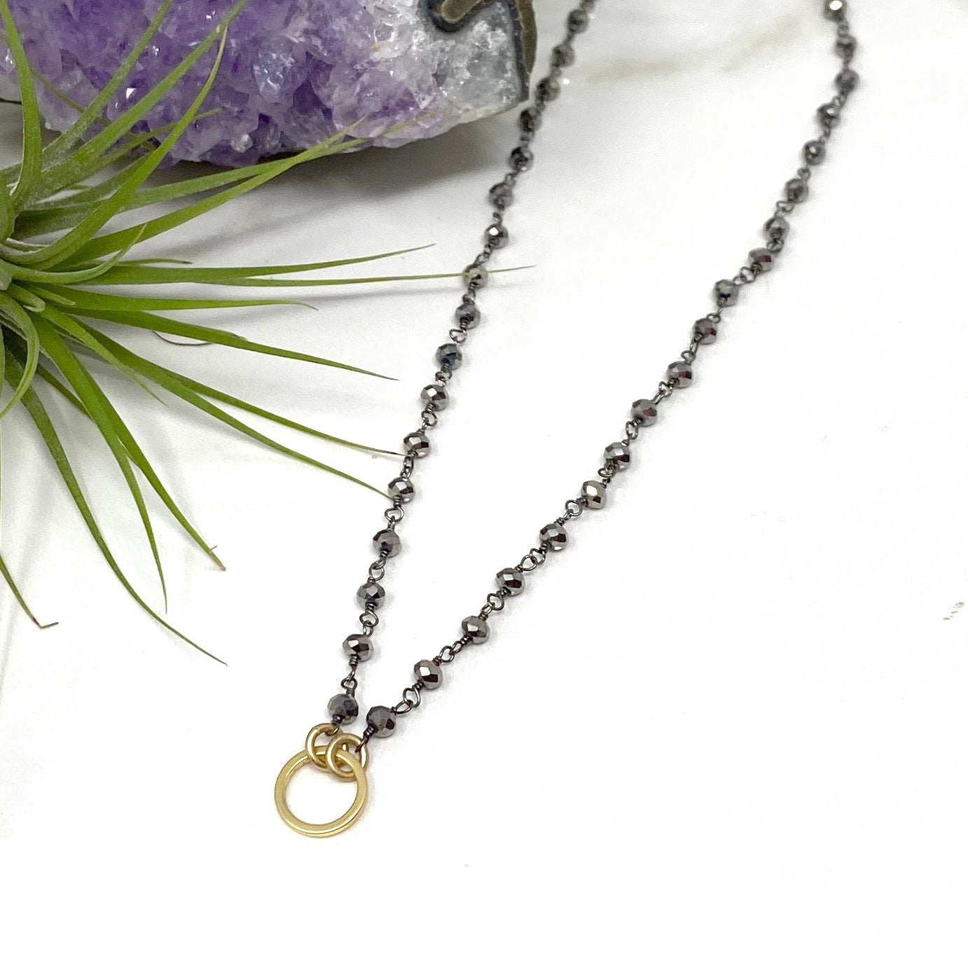 Necklace - Gunmetal Pyrite Gold Circle