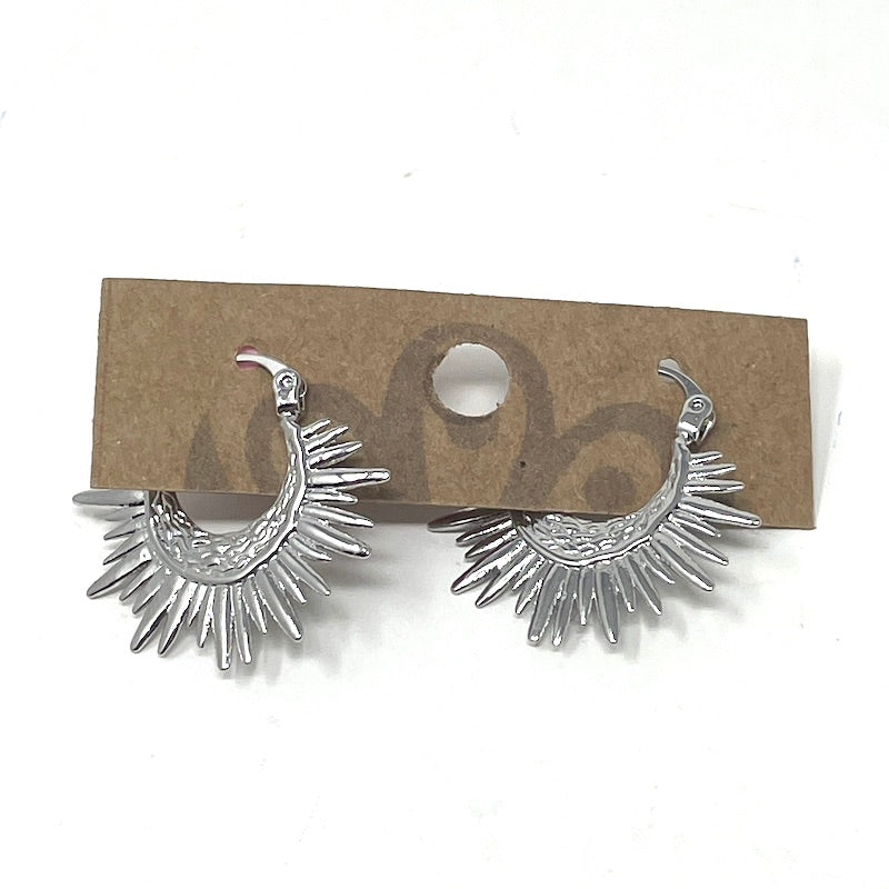 Earrings - D097 Spike Huggie Silver Hoop