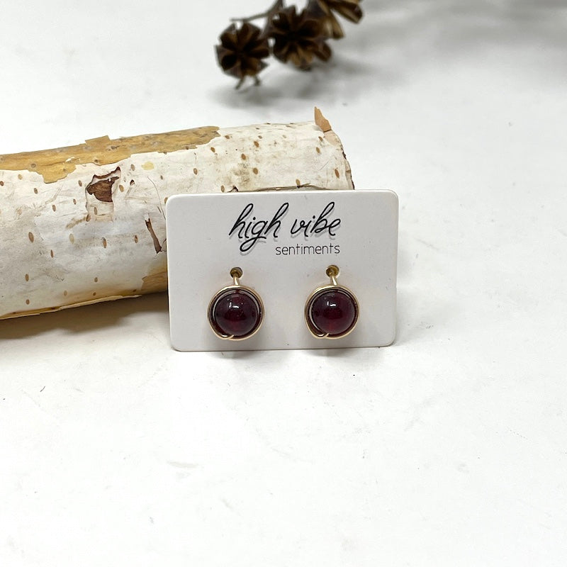 Studs - Wire Wrapped Gem - Gold