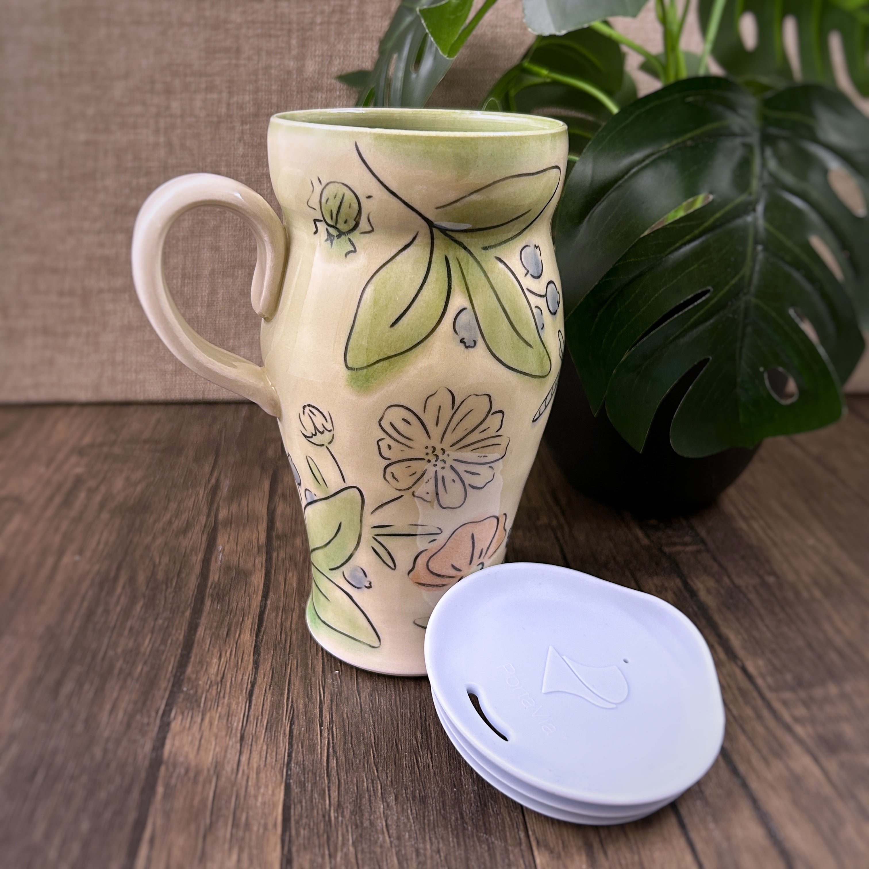 Travel Mug - wild flowers, blueberries, + pollinators