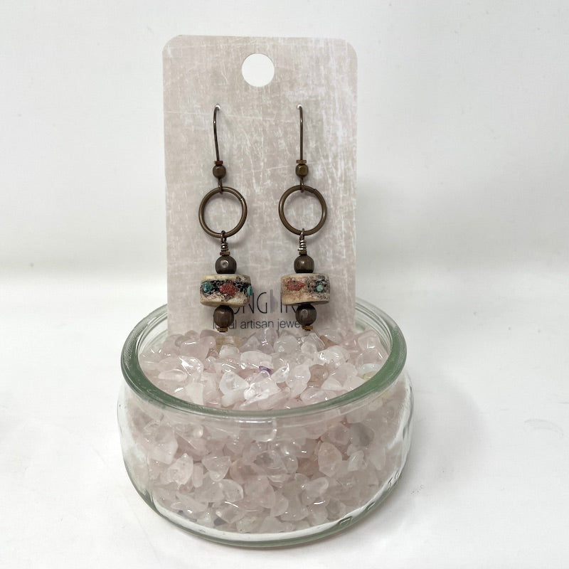 Earrings- Brass + Carved Bone