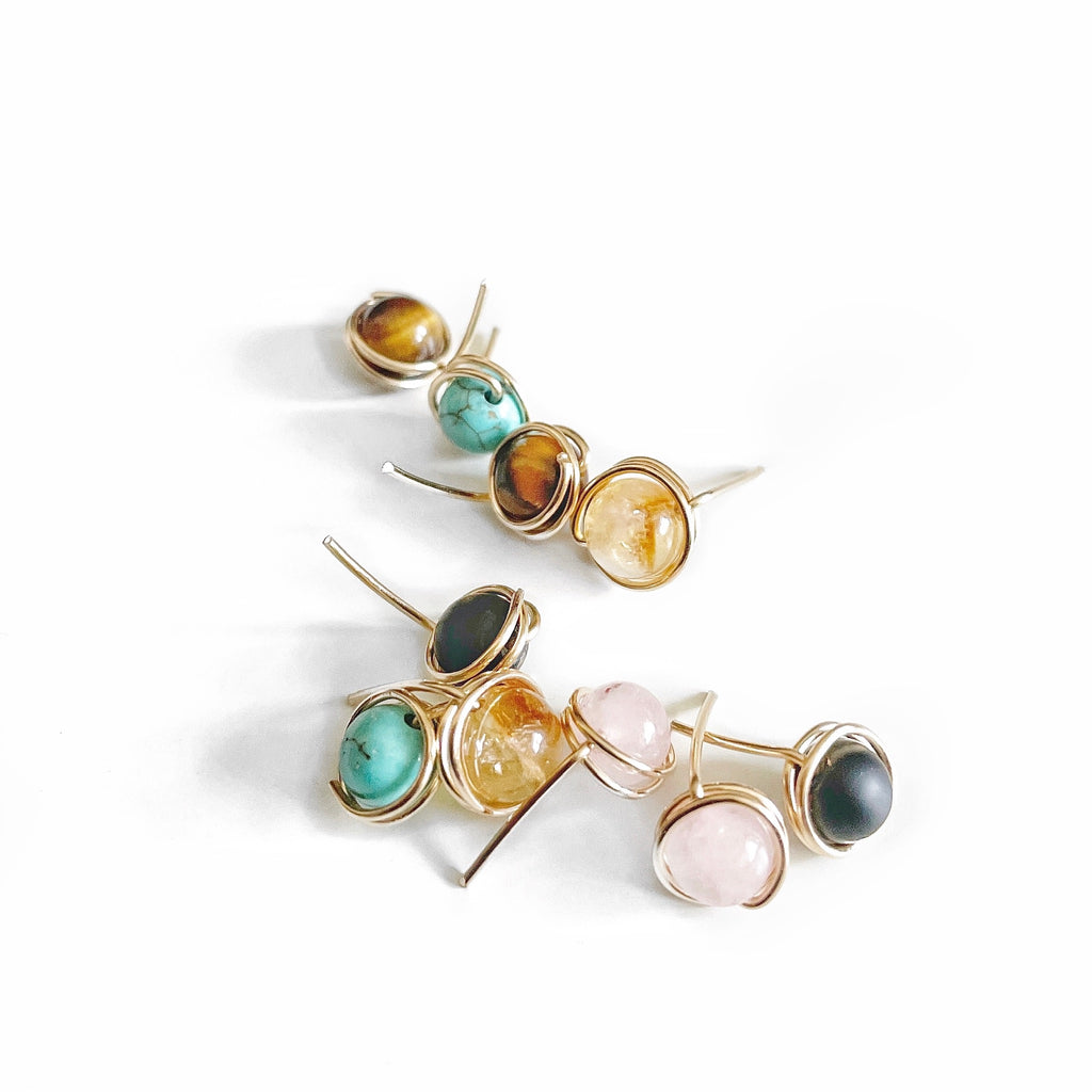 Studs - Wire Wrapped Gem - Stainless
