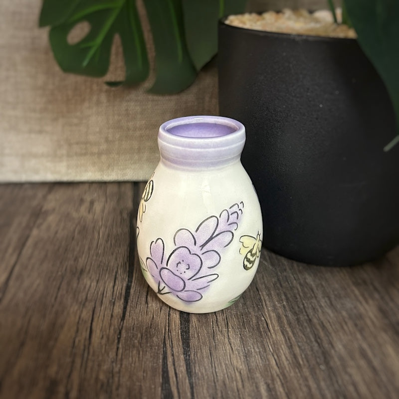 Vase Small - bee + purple flowers