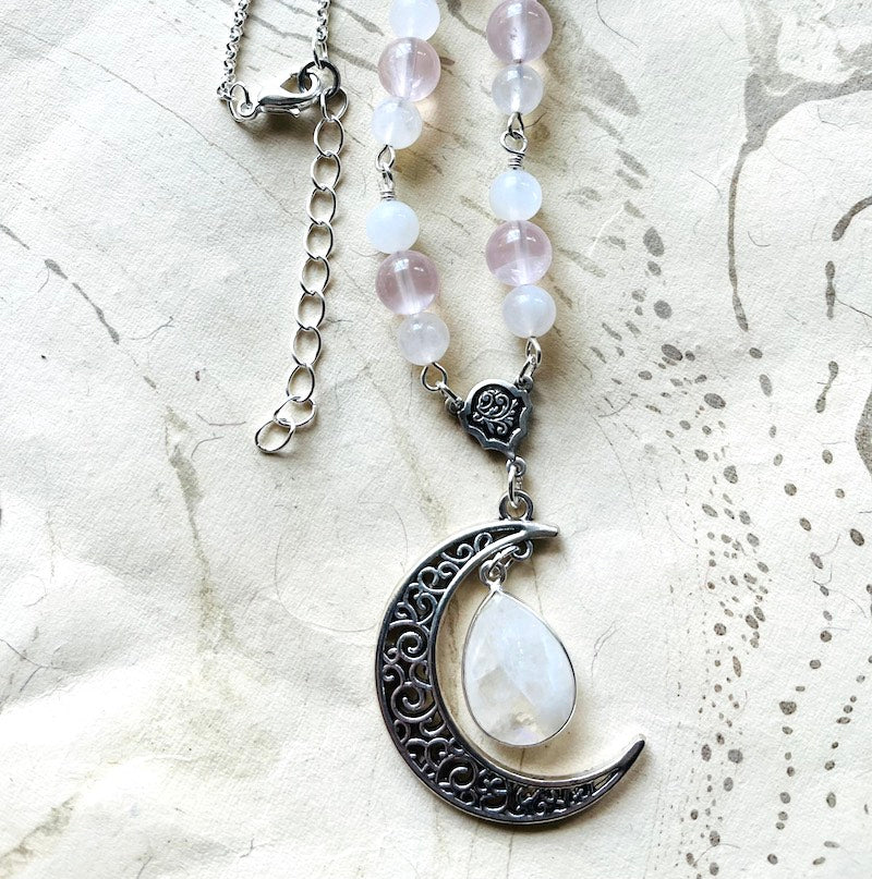Necklace - Rose Quartz Crescent