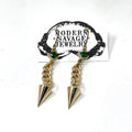Earrings - Emeralds With Chain and Cone