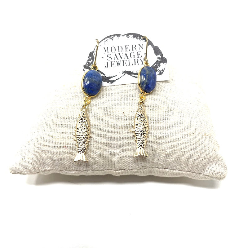 Earrings - Lapis Fish