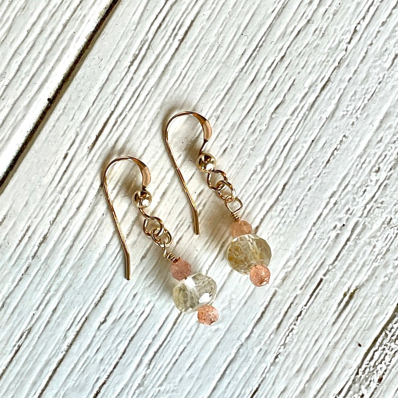 Earrings - Topaz and Sunstone Drops