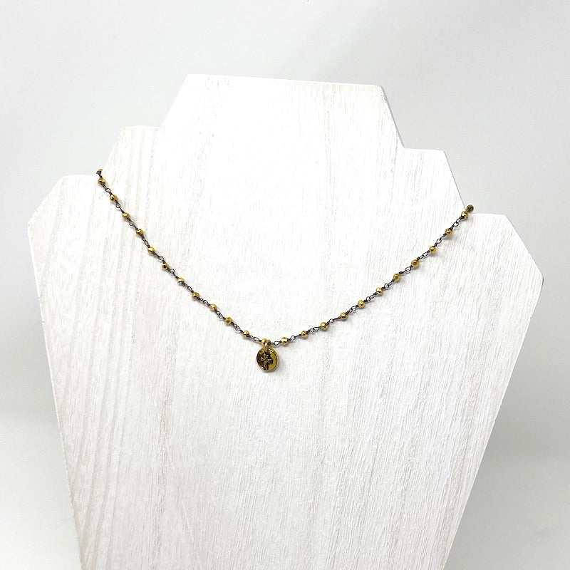 Necklace - Gold Pyrite Cross Choker