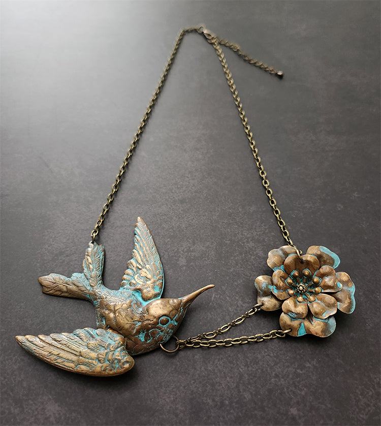 Necklace - Hummingbird Flower | Verdigris (large)