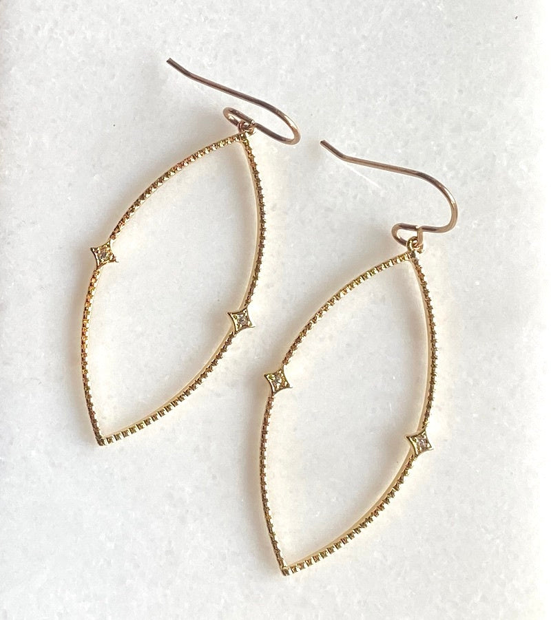 Earrings - Gold Marquise with Rhinestone Drop
