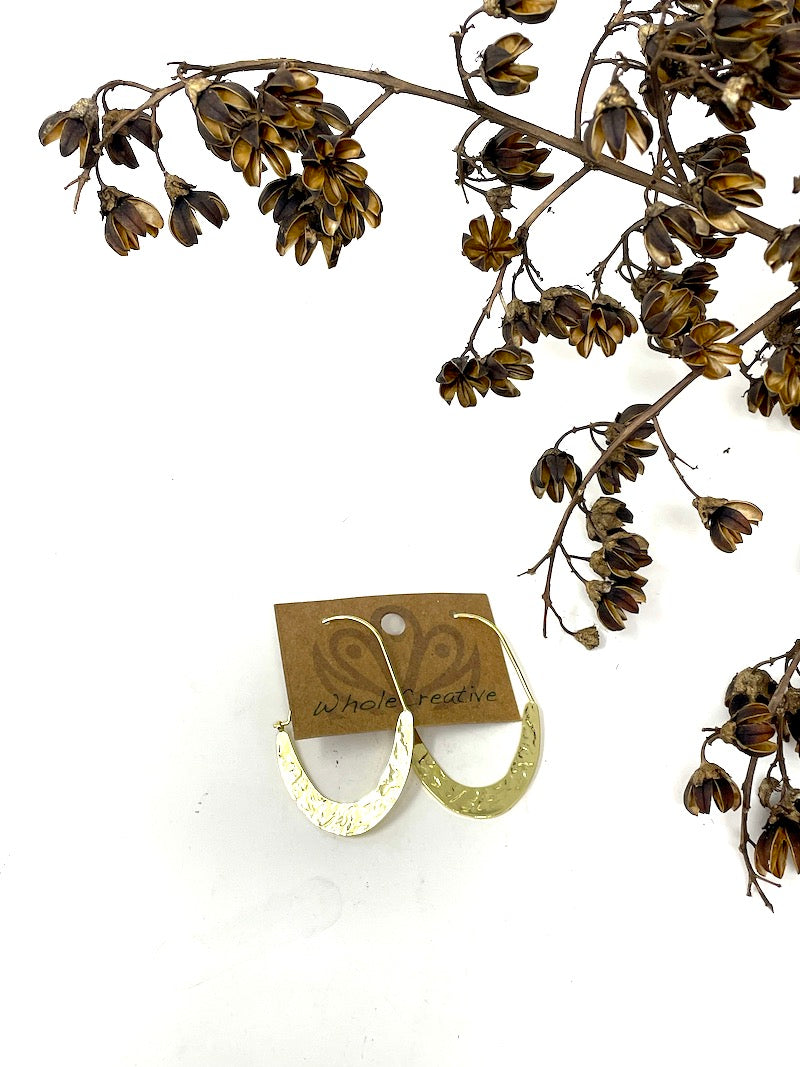 Earrings - Gold Hammered Oval Hoops (thin)