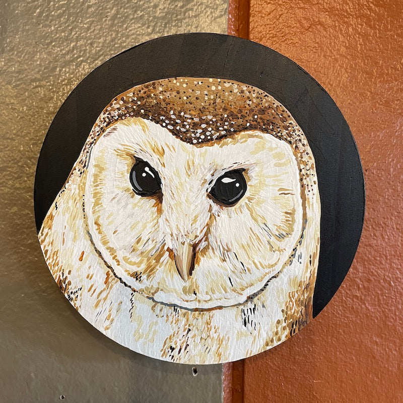 Wood Slice Original Painting - Barn Owl (Frank)
