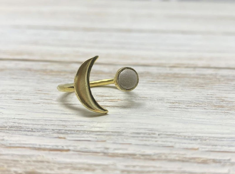 Ring - Concrete + Crescent Moon