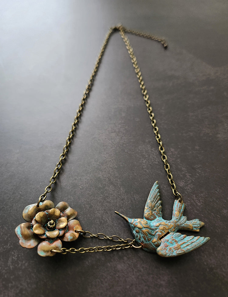 Necklace - Hummingbird Flower | Verdigris (little)