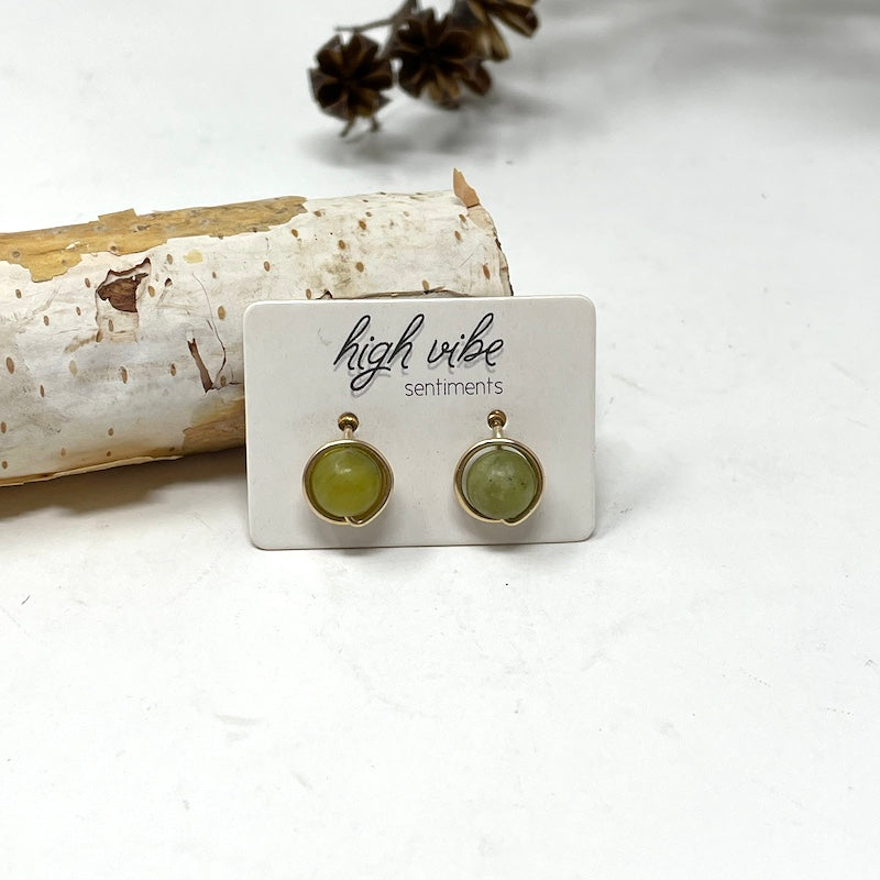 Studs - Wire Wrapped Gem - Gold