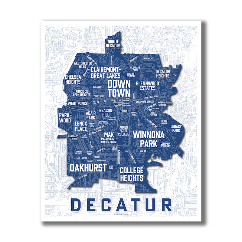 Decatur Neighborhoods - Blue 16x20